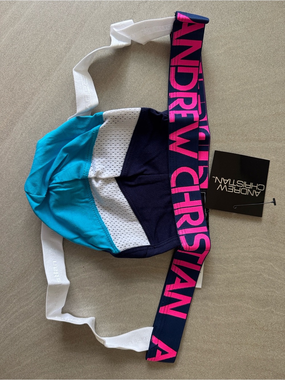 Andrew Christian Navy & White Racer Jock with Pink Waistband